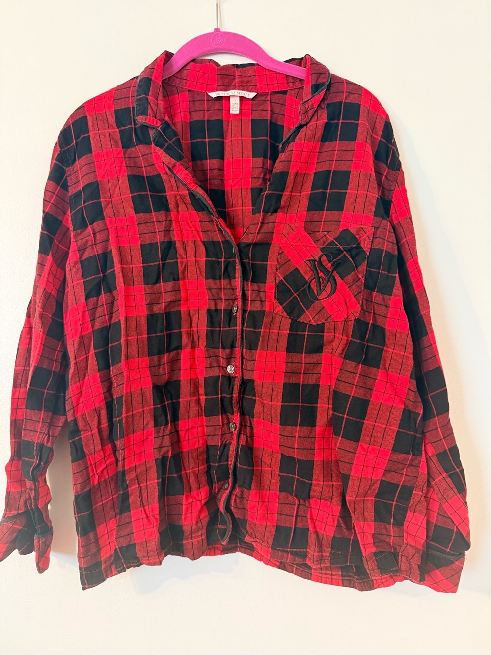 Victoria's Secret Red & Black Plaid Button-Down Shirt